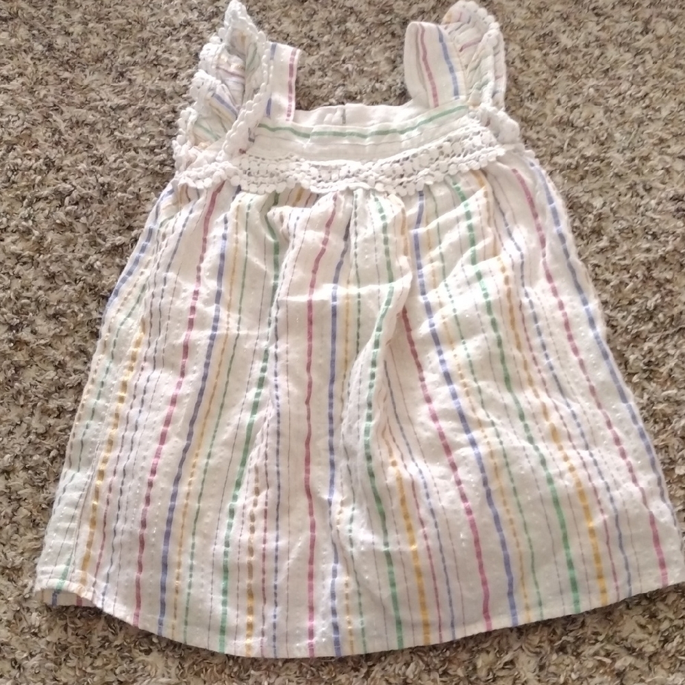 Cream Baby Dress with Pastel Rainbow Stripes